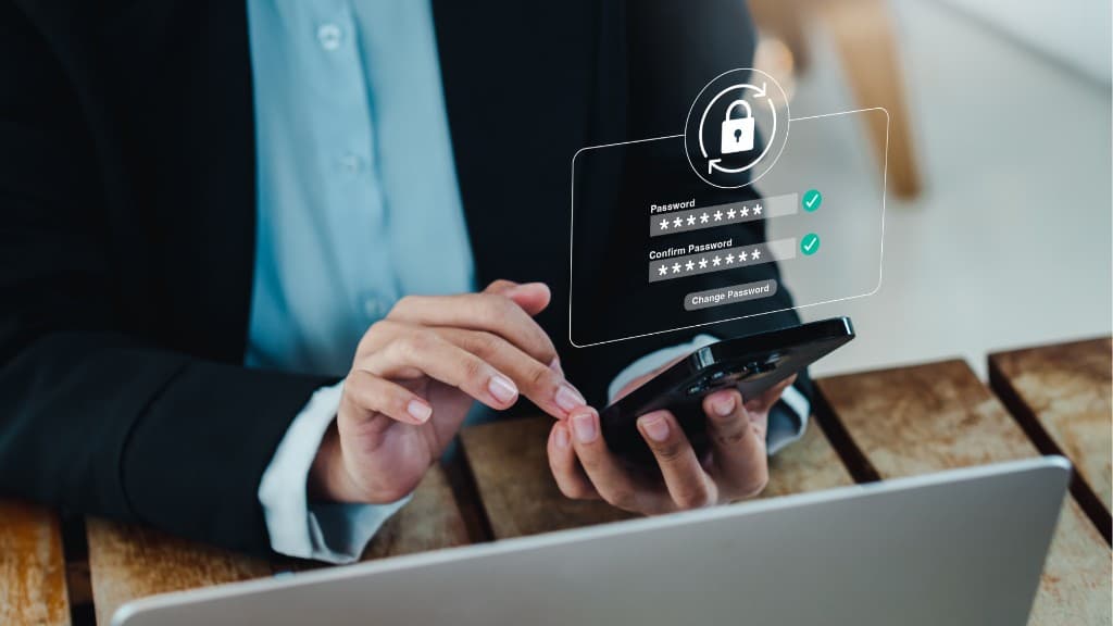 A person confirming a secured password on a phone