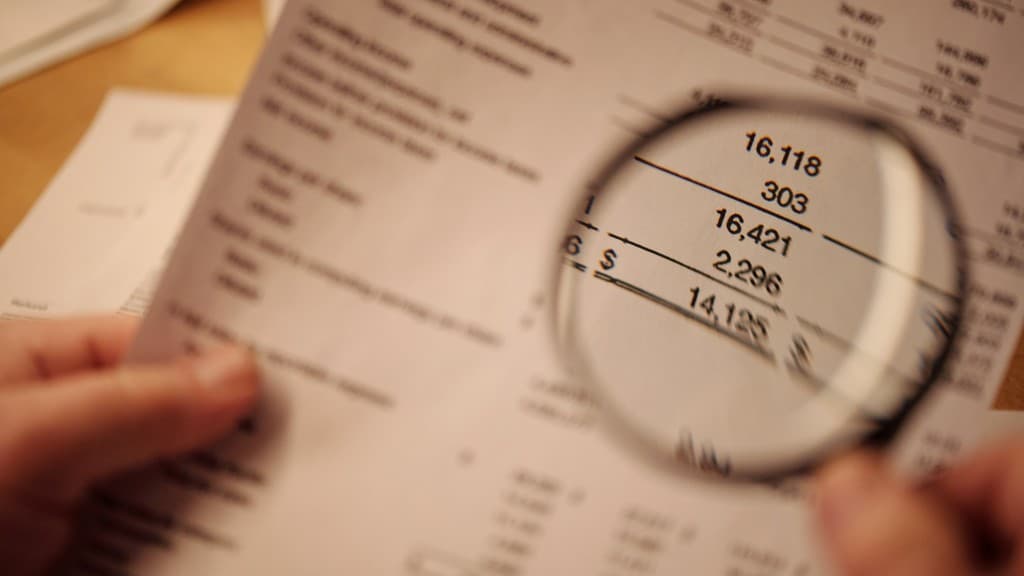 A magnifying glass over invoice line amounts